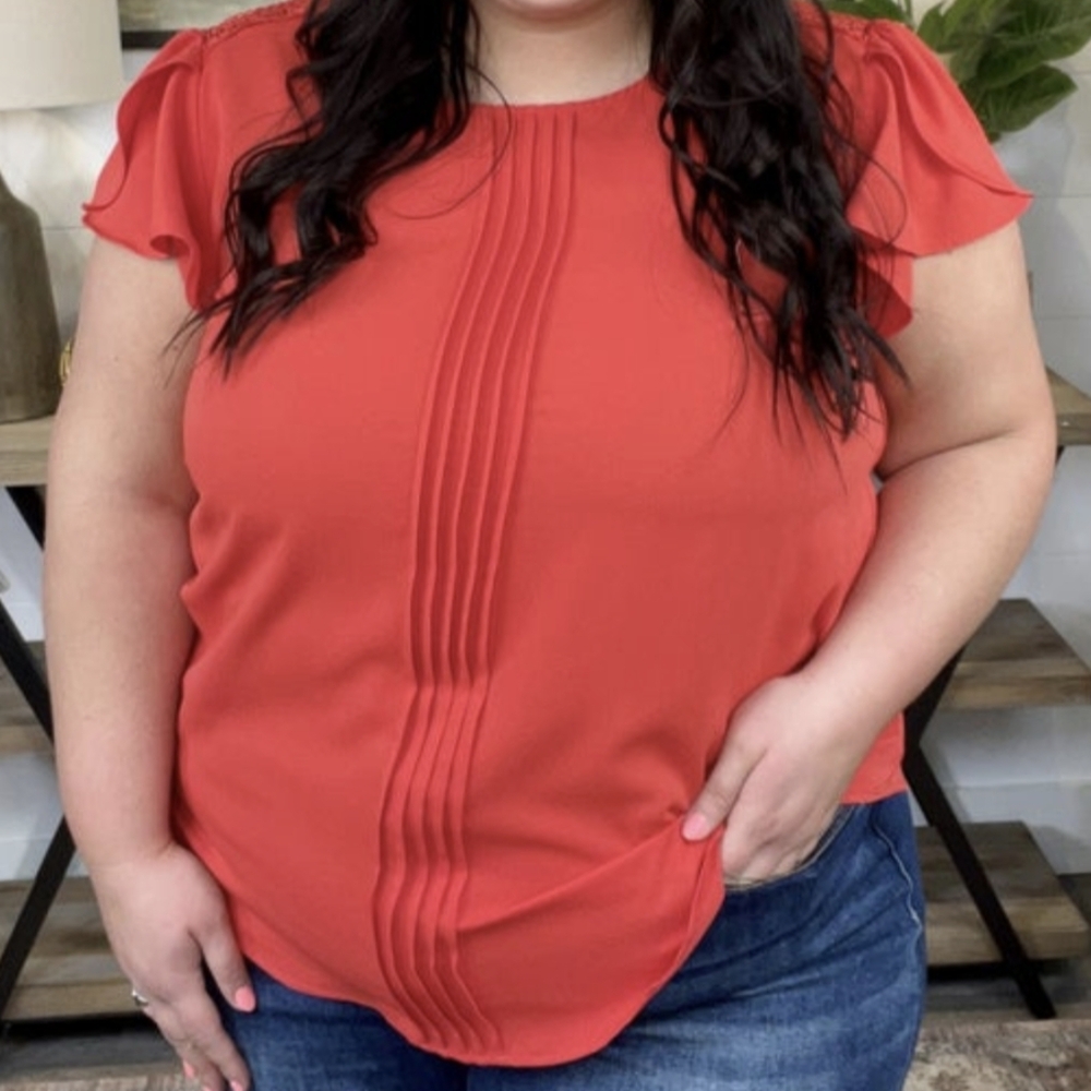 Lace Shoulder Flutter Sleeve Top